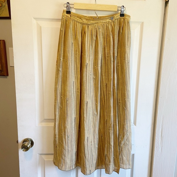 100% Silk Maxi Skirt with Pockets Vintage Button Closure Earthy Cottage Core - Picture 2 of 7